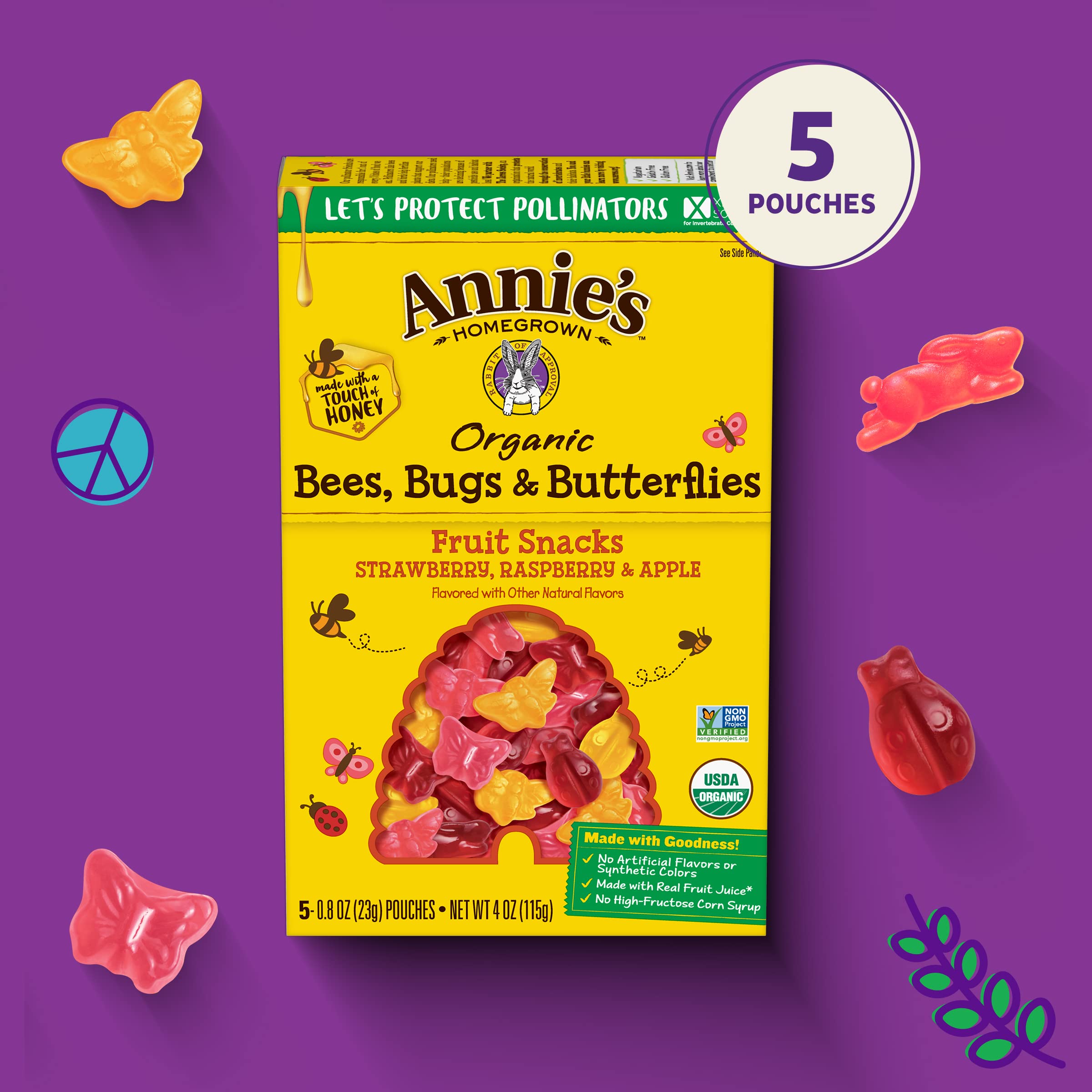 Annie's Homegrown Homegrown Bees Bugs, & Butterflies Fruit Snacks, 4 oz - Image 5
