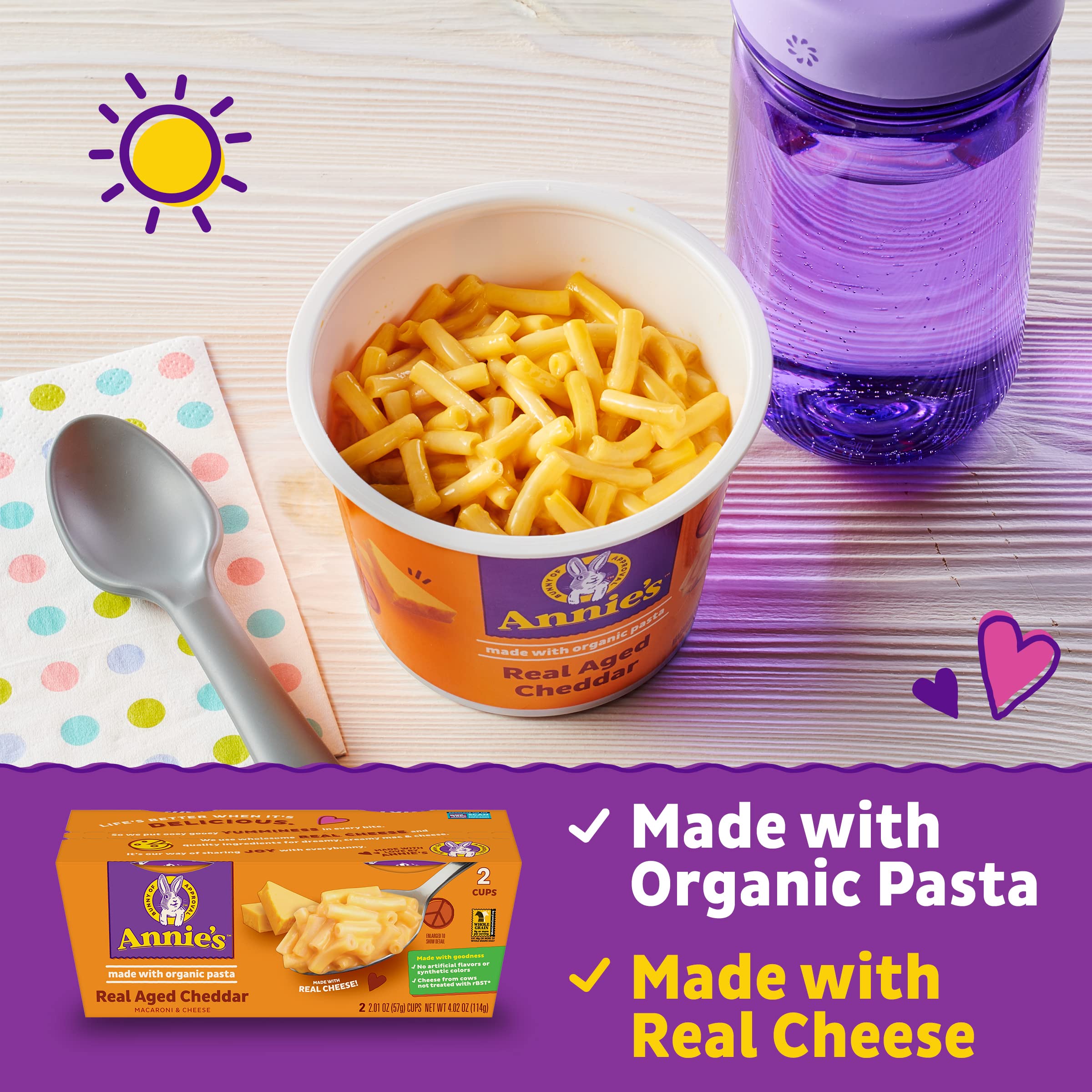 Annie's Macaroni and Cheese, Real Aged Cheddar and Organic Pasta, Microwavable Cups, 2 Ct, 4.02 oz - Image 3