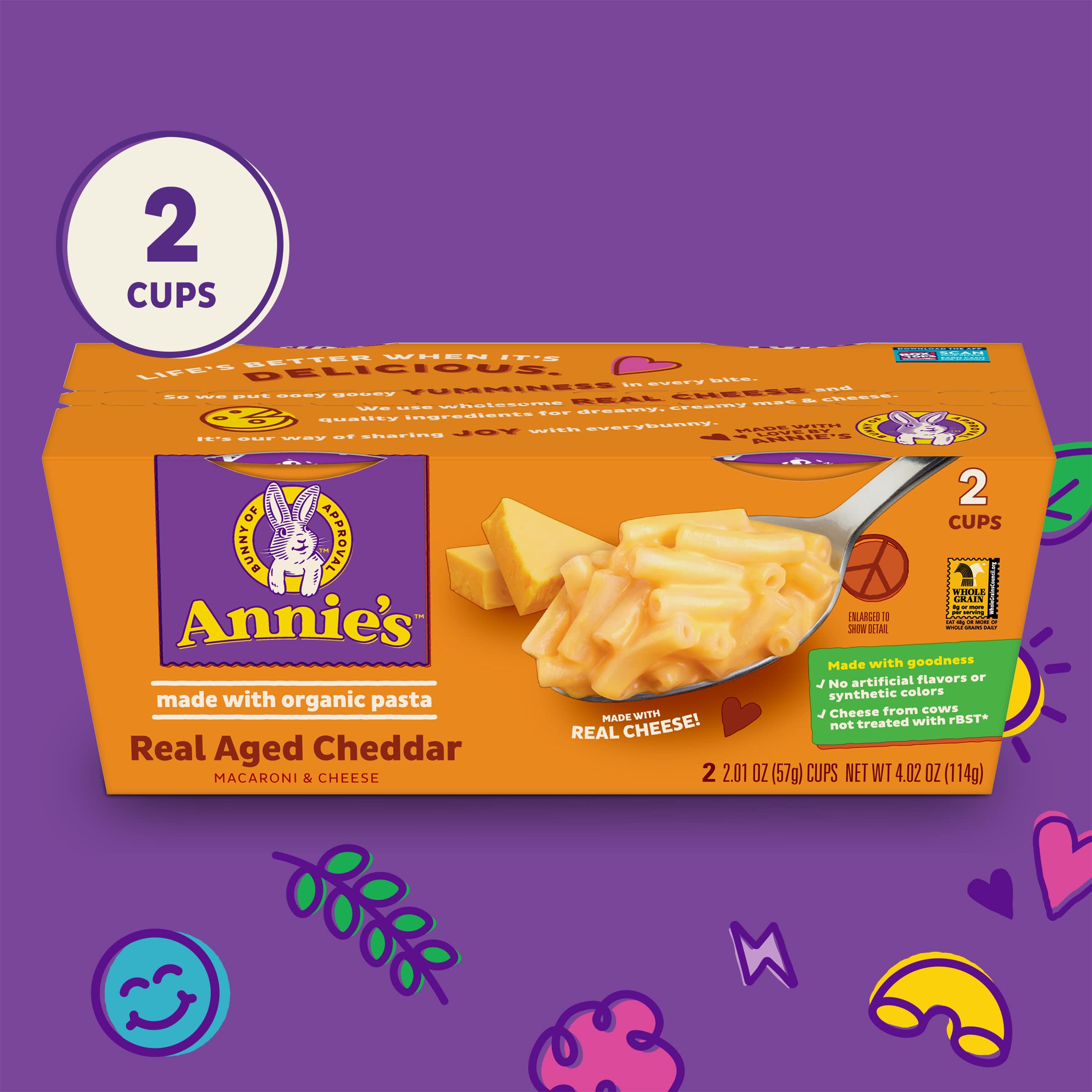 Annie's Macaroni and Cheese, Real Aged Cheddar and Organic Pasta, Microwavable Cups, 2 Ct, 4.02 oz - Image 5