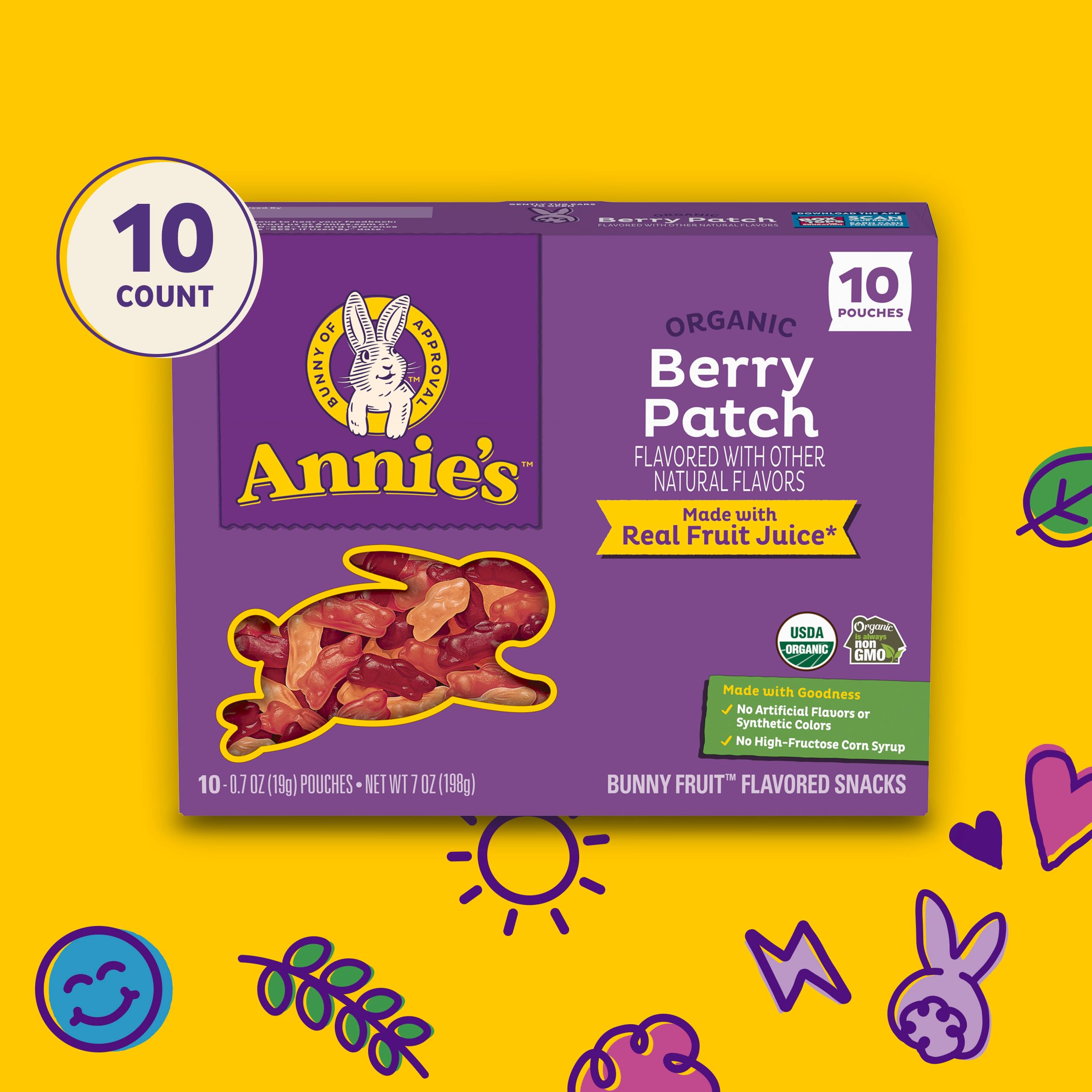 Annie's Organic Berry Patch Bunny Fruit Flavored Snacks, Gluten Free, 10 Pouches, 7 oz - Image 5