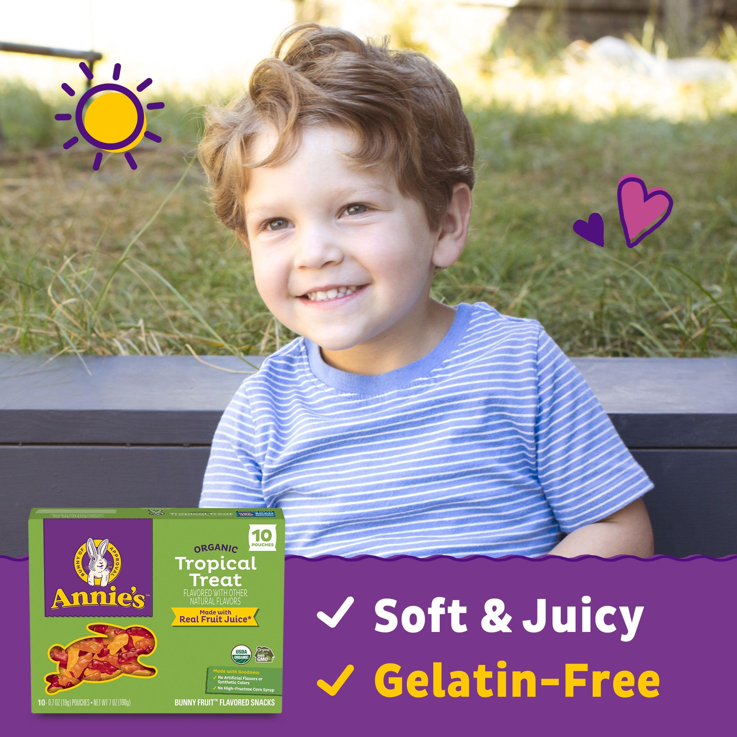 Annie's Organic Bunny Fruit Flavored Snacks, Tropical Treat, Gluten Free, 10 Pouches, 7 oz - Image 3