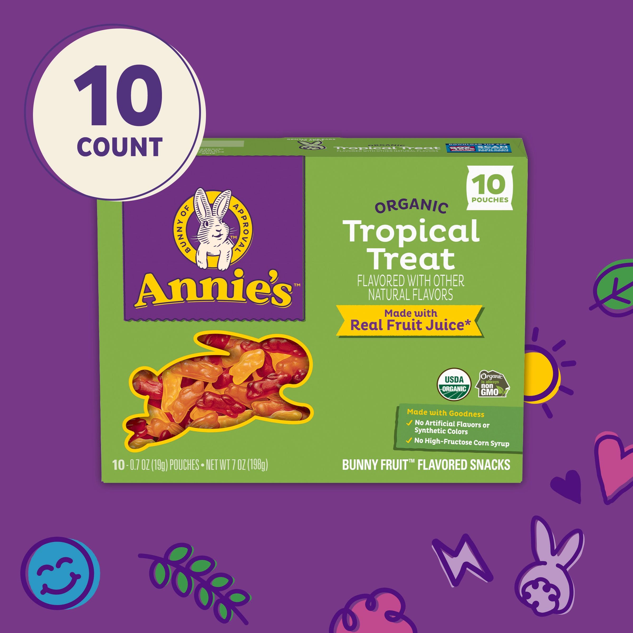 Annie's Organic Bunny Fruit Flavored Snacks, Tropical Treat, Gluten Free, 10 Pouches, 7 oz - Image 4