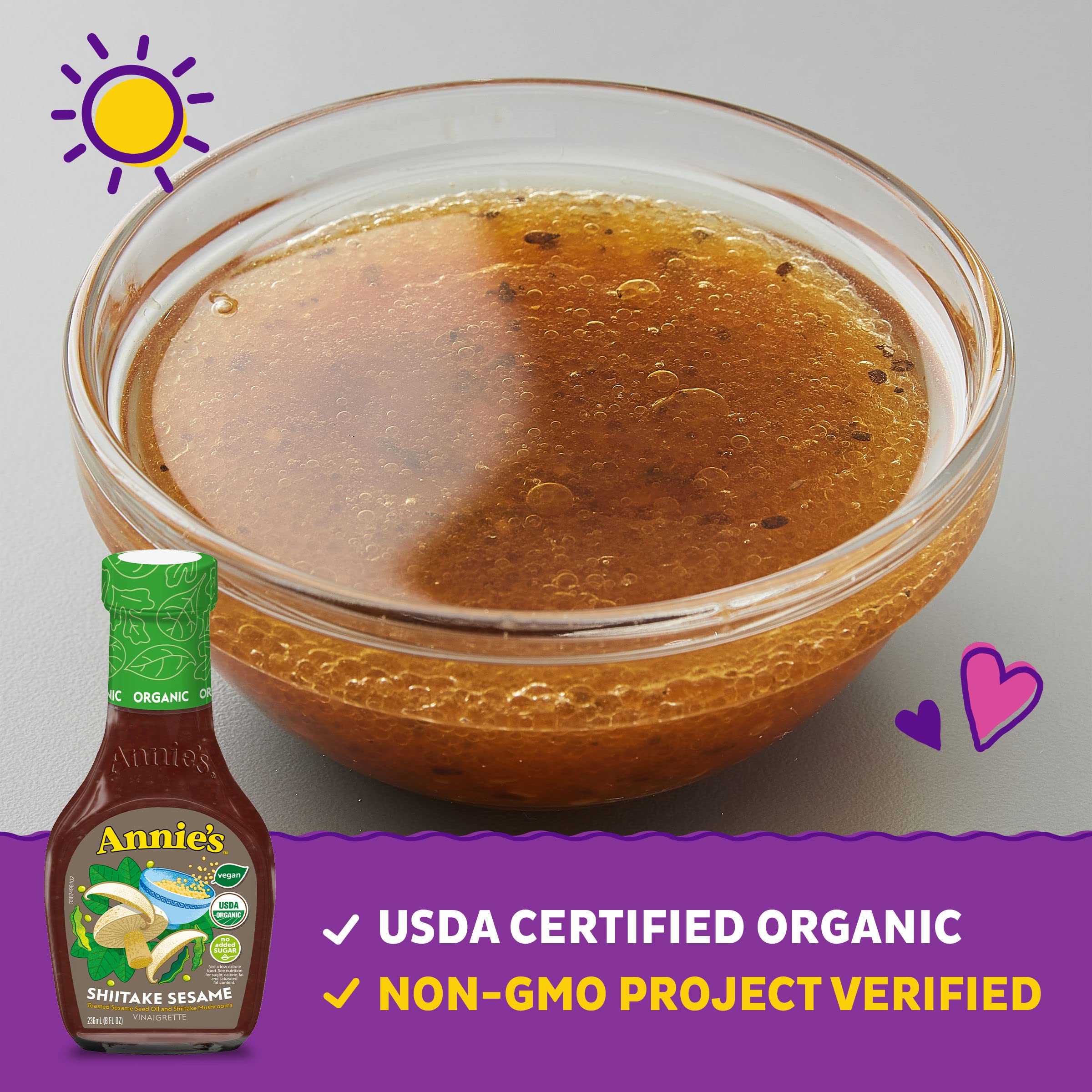 Annie's Organic Shiitake Sesame Vinaigrette Salad Dressing, Vegan, Non-GMO, 8 fl oz - Image 5