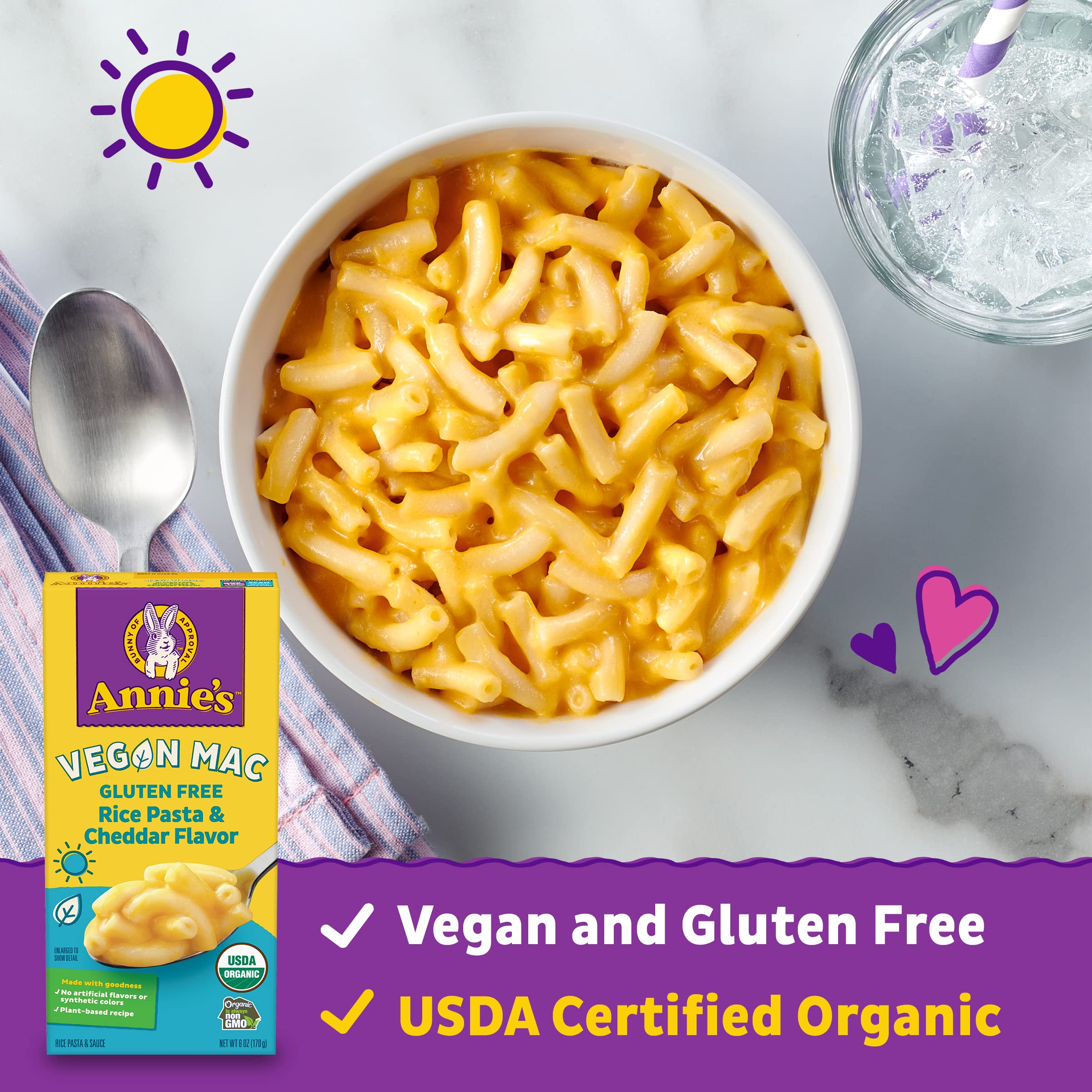 Annie’s Vegan Mac Rice Pasta and Cheddar Flavor Dinner with Organic Gluten Free Pasta, 6 OZ (Pack of 12) - Image 5